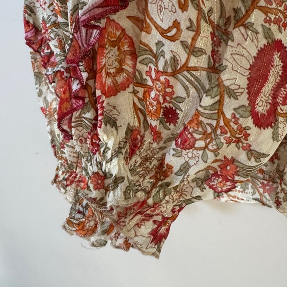 Miss June PARIS Helena boho peasant sheer floral tassel tie blouse OSFM - Picture 13 of 15